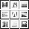 PHOTOLINI Set di 9 cornici per poster 30x30 cm con passe-partout 20x20 cm nero legno MDF, plexiglass infrangibile, da parete, accessori inclusi - per foto, immagini e poster