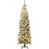 COSTWAY Albero di Natale Slim 135/180/225 cm, Albero di Natale Innevato con 150/250/350 Luci LED, 242/500/641 Rami e Base di Metallo, Decorazione Natalizia per Casa e Negozio (225 CM)