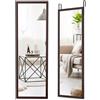 COSTWAY Specchio da Parete Lungo 108 x 36,5 cm, Specchio a Figura Intera Appendere con Cornice in Legno e Ganci, 2 Metodi di Montaggio e Altezza Regolabile (Marrone)