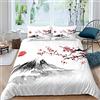 Homemissing Set copripiumino in stile giapponese Fuji Mountain Set di biancheria da letto per ragazze donne uomini ciliegio biancheria da letto e lino morbido in microfibra rosso floreale con chiusura lampo