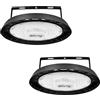 Blivrig 2PCS 200W LED Lampada da Officina UFO interno esterno 6500K Bianco Freddo con Staffa, 20000LM Lampadario Industriale a Sospensione IP65 Impermeabile, LED Alto, per Magazzino, Fabbrica, Wharf