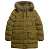 Superdry Cappotto imbottito da donna Everest a mezza lunghezza con bordo in pelliccia sintetica, Verde oliva scuro, 48