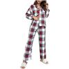 Generico Pigiama Scozzese Donna Set Manica Lunga Abbottonato Pigiami Notte Morbido Confortevole Elegante (White, M)