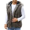 Beokeuioe Cappotto di pelliccia da uomo gilet invernale in pelliccia sintetica con cappuccio in peluche cardigan senza maniche caldo gilet in pelliccia finta pelliccia, A2 marrone., XL