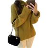 Adhdyuud Maglione da donna a collo alto in lana di cachemire morbido, giallo senape., L