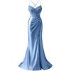 SAYNO Abiti da ballo in raso da donna abiti da sera formali a sirena con spacco abiti da cerimonia taglie forti, Blu polvere., 50