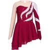 Oyolan Bambino Ragazza Vestito Pattinaggio Artistico Strass Asimmetrico Vestito Danza Body Ginnastica Brillante Costume Dancewear 5-16 Anni, rosso, 11-12 Anni