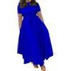 Generic Maxi abito da donna alla moda a maniche corte taglie forti girocollo lungo elegante formale una linea smock abito fluente, blu, 5XL