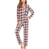 Samring Pigiama da donna a maniche lunghe pigiama morbido con bottoni set pigiama da donna, S-XXL, Scozzese rosso e bianco, L