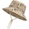 Olreco Cappello da sole per bambini, cappello da bambino, UPF 50+, cappello da pescatore per neonate, cappello da spiaggia con tesa larga, Z Dinosaur Khaki, 6-12 mesi