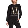 ARMANI EXCHANGE Icon, maxi logo ricamato oro, maniche con risvolto, Maglia di Tuta Donna, Nero, L