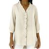 ThiCc Camicia da donna in denim vintage, casual, con scollo a V, con volant, abbottonatura sul davanti, maniche a 3/4, leggera, fluida, per uso quotidiano, ufficio, vacanze, Beige, 3XL