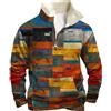 Bauzuoyo Maglione da uomo, vintage, senza cappuccio, invernale, caldo, collo alto, con mezza cerniera, foderato in pile, design folkloristico, felpa da cowboy retrò, multicolore, XL