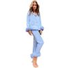 LOIJMK Tuta da donna elegante in seta - Pigiama da donna lungo con polsini in pelliccia sintetica Sleepwear in tinta unita e pigiama, 2 pezzi, con abbottonatura, pigiama loungewear in due pezzi, Blu, m