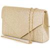 Emila Pochette dorata brillantinata elegante da cerimonia borsa oro piccola donna sera glitter gold a mano glitterata per ragazza signora clutch busta borsetta giorno party tracolla catena matrimonio moda