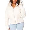 Generic Piumino da donna con cappuccio in pelliccia sintetica caldo trapuntato bomber imbottito alla moda con tasca con cerniera cappotti invernali casual, bianco, S
