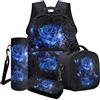 Xoenoiee Set di 4 zaini per bambini da 43,2 cm con borsa per il pranzo, astuccio e porta bottiglia d'acqua, Farfalla rosa scintillante blu