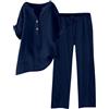 Generico Tuta Donna Completa Di Lino 2 Pezzi Pantalone Lungo Estivo Tuta Elegante Completo Casual Set Estiva Camicia E Pantaloni Cotone Completi Casual Comodi Tute Taglie Forti Tinta Unita Da Spiaggia