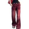 ORANDESIGNE J Rosso Donna Larghi Jeans Vita Bassa Gamba Larga Hip Hop Jogger Oversize Hippie Harajuku Y2K Aesthetic Streetwear Denim Harajuku Gothic Pantaloni Cargo XL