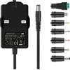Maxdigi DC Power Supply 12 V 2 A, AC 100-240 V to DC with 7 Tips 12 V Power Cable Transformer Wall Charger Replacement UK Plug with 1,5 m Cavo,5,5 mm x 2,1 mm Jack for Led Strips,CCTV Camera,Cisco