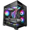 Mars Gaming MC-VIEW2, Case Gaming MicroATX, Doppio Vetro Temperato Continuo Senza Cornice, 1x Ventola FRGB Posteriore 120mm, Supporto Raffreddamento Liquido fino 240mm, Struttura Doppia Camera, Nero