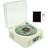 ZenithAur Speaker portatile Zenithaur, giradischi vintage con altoparlanti stereo a 4 modalità, orologio e luce notturna morbida per soggiorno (Verde)