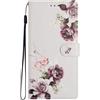 BLOTECH Cover per Oppo A96 Portafoglio Magnetica Adsorbimento Retrò PU Pelle Custodia Cover con Funzione Stand/Slot per Schede Flip Wallet,Disegno diagonale di peonia