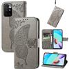 JIUNINE Cover per Redmi 10 4G / Redmi 10 2022, Custodia Interno TPU Antiurto Portafoglio con Disegni di Farfalla [Carta Fessura] [Supporto Stand] Cover Libro in PU Pelle per Redmi 10 4G, Grigio