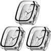 Generic Confezione da 3 custodie rigide con pellicola protettiva per Amazfit Active 2 Square, custodia protettiva rigida in policarbonato antiurto antigraffio con vetro temperato (trasparente/trasparente