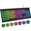 Atelus Tastiera retroilluminata con stampa grande, tastiera per computer cablata USB, tastiera full size con LED illuminato arcobaleno compatibile per desktop Windows, laptop, PC, giochi, nero