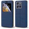 Shantime Custodia in pelle con finestra per Moto Edge 50 Neo 5G - Blu | 6.4 Elegante cover magnetica invisibile con finestra trasparente, fessura per carte e supporto