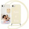 Yoedge Cover con Cordino per iPhone 8/7 / SE 2022 / SE 2020 Personalizzata 4,7, Custodia con Laccio Collana Personalizzabile con Foto Testi Immagine Personalizzate Beige Custom per iPhone SE 3 Case