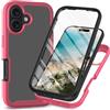 RonRun Cover Iphone 16, Antiurto 360 Gradi Full Case con Protezione per Schermo Incorporata, Trasparente Rugged TPU Bumper Doppia Protettiva Case rosso
