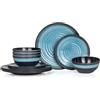 Bronzania Stoviglie da campeggio in melamina per 4 persone, 12 pezzi, lavabili in lavastoviglie, set da picnic | stoviglie da campeggio I Stone Blue Design