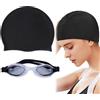 BASTOUR Cappello da Nuoto+Occhialini Nuoto da Gara,Cuffie da Nuoto in Silicone,Occhialini da nuoto per adulti,Cuffia da Nuoto Elastica,Cuffie da Piscina Nuoto Antiscivolo Durevoli,Cuffie da Bagno Nuoto,Nero