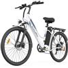 ZAZAWORK Bici Elettrica Uomo Donna 26 Pollici, E-Bike City con Motore 250W e Batteria 36V 20Ah, Autonomia 120km, Cambio 7 Velocità, Freni a Disco, Bicicletta Elettrica Economica (Bianco)