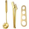 CLWXHS Set di posate per spaghetti in acciaio inox dorato, cucchiaio per spaghetti con denti, pinza per pasta da 30,5 cm e cucchiaio da pasta da 34 cm, strumento per misurare spaghetti in acciaio inox a 4