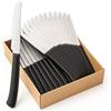 PALUPLUS Set 24 Coltelli da Carne con Punta TONDA in Acciaio Inox, Lunghezza 21 cm, Lama Seghettata e Temprata, Impugnatura Ergonomica, Coltelli da tavola per Bistecca e Pizza, Made Italy -392M