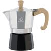 FOREVER Caffettiera Moka Alluminio, Miss Moka Prestige 'Woody', Caffettiera Moka per Casa, Caffettiera Portatile per Viaggio, inclusa Guarnizione in Silicone (3 Tazze)