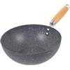 Alipis Padella Wok Antiaderente 20cm, Mini Padella Con Rivestimento in Marmo, Ideale Per Cucina Domestica, Multifunzione Per Frittura E Cottura, Manico in Legno