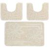 PARAMAISON Tappeti Bagno 3 Pezzi, Coordinati Design Fiori Morbido Antiscivolo Pelo Corto | Beige