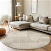 Carpettex Tappeto rotondo per soggiorno, camera da letto, tappeto per cucina, beige, a pelo alto, stile boho, tappeto corridoio, design scandinavo 3D, morbido e soffice, diametro: 200 cm