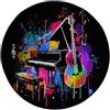 Generic Nero Moderno Tappeto Rotondo Salotto, Morbido Graffiti Note Musicali Chitarra Stampa Tappetini Antiscivolo Tappeto per Bambini Cameretta Cucina Casa Zona Balcone Tavolino - 120 cm