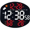 RemixAst Grande orologio da parete digitale, multifunzione, a LED, stazione meteo digitale con sensore di umidità e temperatura, ampio display, ora, data, calendario, doppio allarme per soggiorno (bianco e