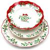 The Royal Family Servizio piatti di Natale, decoro Agrifoglio Natalizio su bordo rosso,6 posti tavola (18pc) in Porcellana Lucente e Resistente - Adatto a lavastoviglie e Forno - Christmas