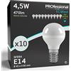 Eurocali 10x Lampadine LED E14 4,5W Opaca 470 lumen - Forma: Mini Globo P45 - Luce Bianco Naturale 4000K - Fascio Luminoso 180°