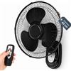 BAKAJI Ventilatore da Parete con Telecomando, Griglia da 40 cm, 3 Livelli di Velocità Selezionabili, 5 Pale, 65 Watt di Potenza, Oscillazione Laterale Automatica, Nero