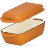 Mahlzeit Casseruola in ghisa smaltata Mahlzeit con coperchio | 4,8 litri | Sunny Orange | arrosto 2in1 con padella | adatto al forno e all'induzione | doppia casseruola