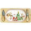 Brandani 84800 Tagliere Racconti Porcellana Con Supporto Bamboo e 2 Coltelli Formaggio Inox 34x16 cm