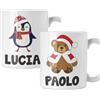 Colorfamily Coppia di tazze Natale Tazza Natalizia PERSONALIZZABILE con nome Pinguino Orsetto Christmas Mug 11 Oz Idea Regalo